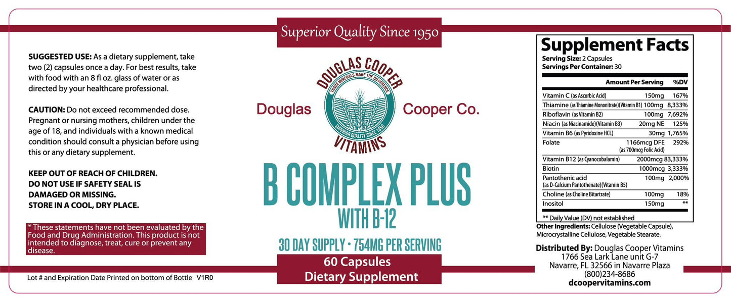 B-Complex PLUS: 2,000mcg B12, 60 Caps