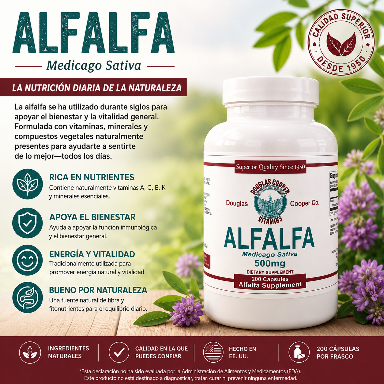 Alfalfa: 500mg, 200 Caps