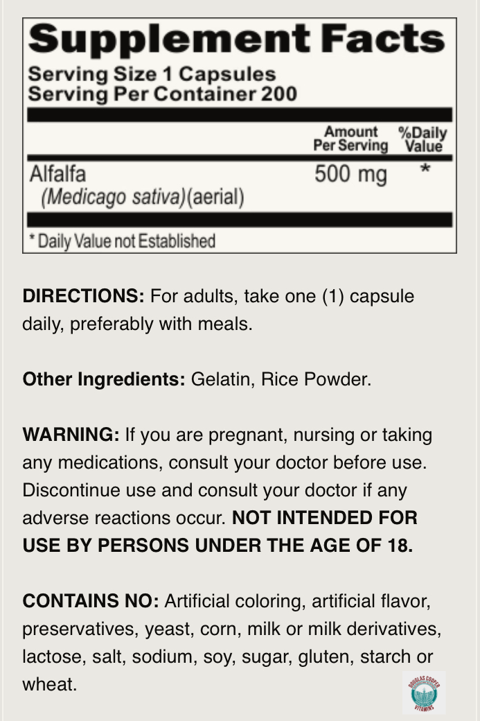 Alfalfa: 500mg, 200 Caps
