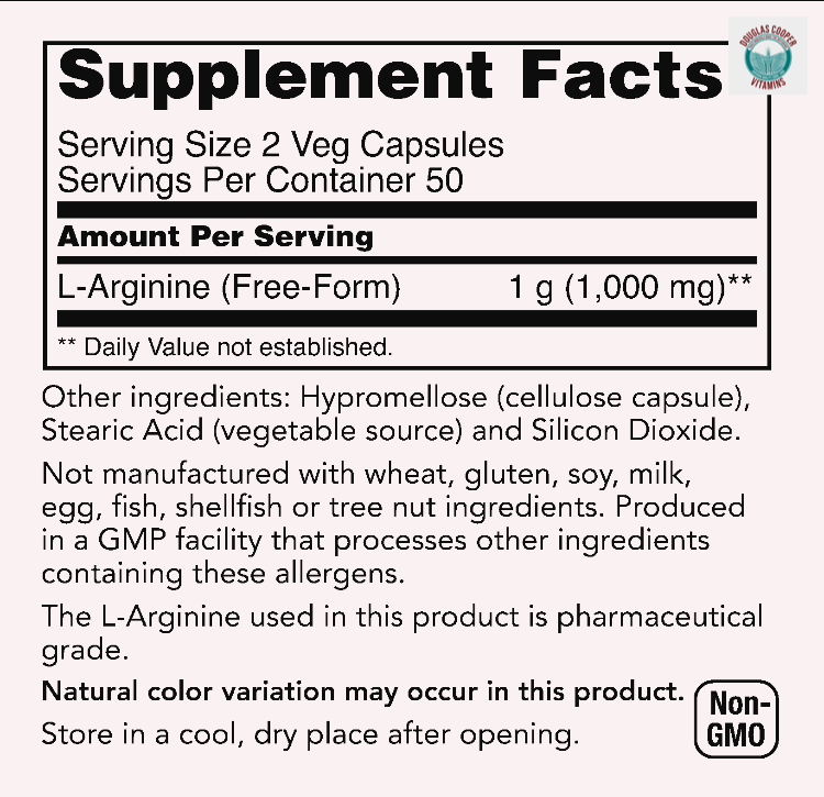 Arginina: 500 mg, 100 cápsulas