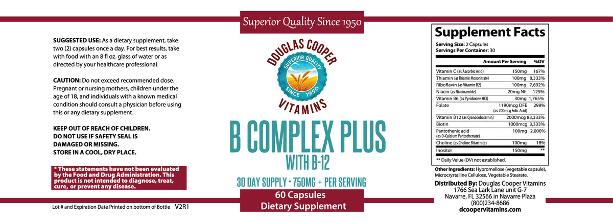 B-Complex PLUS: 2,000mcg B12 & Vit C