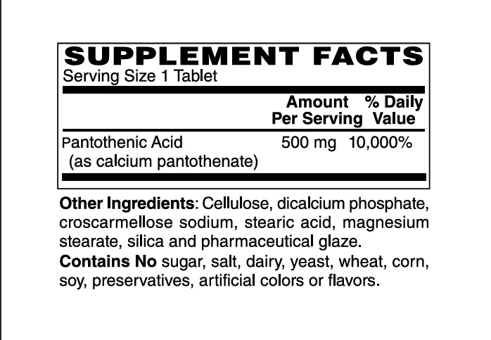 Ácido panoténico: 500 mg, 100 comprimidos
