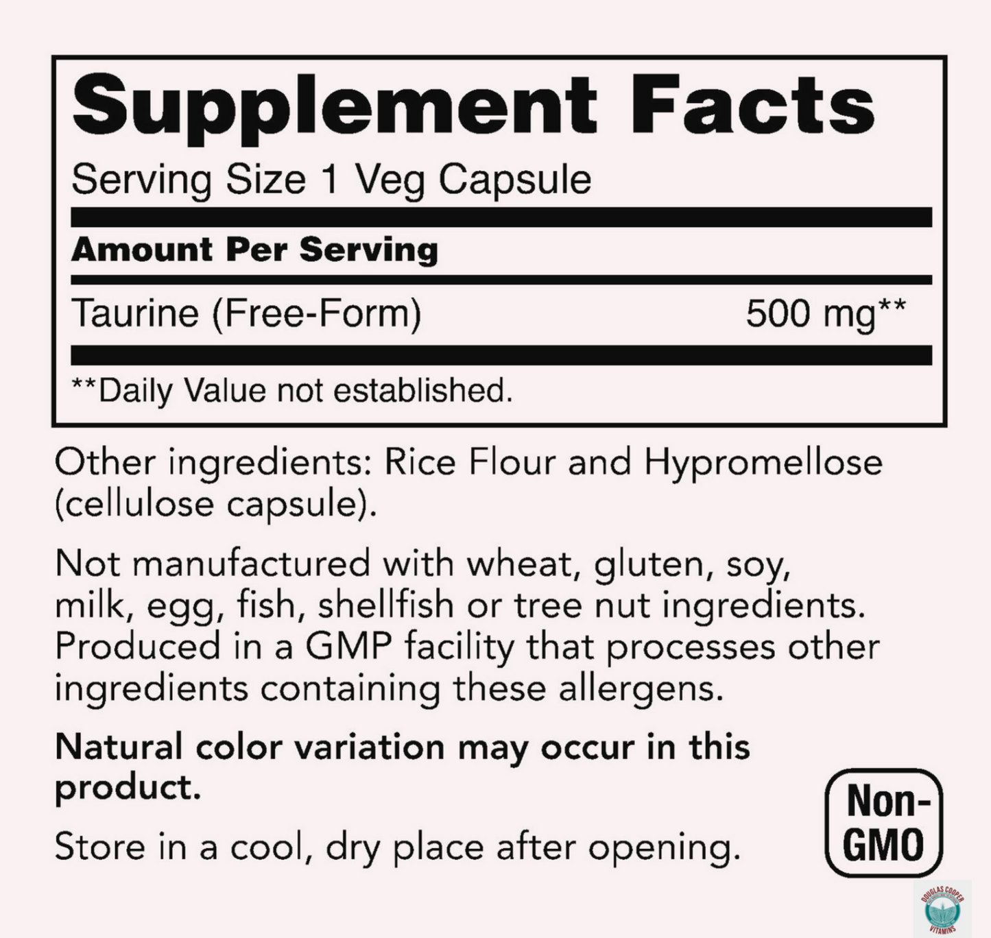 Taurine: 500mg, 100 Caps