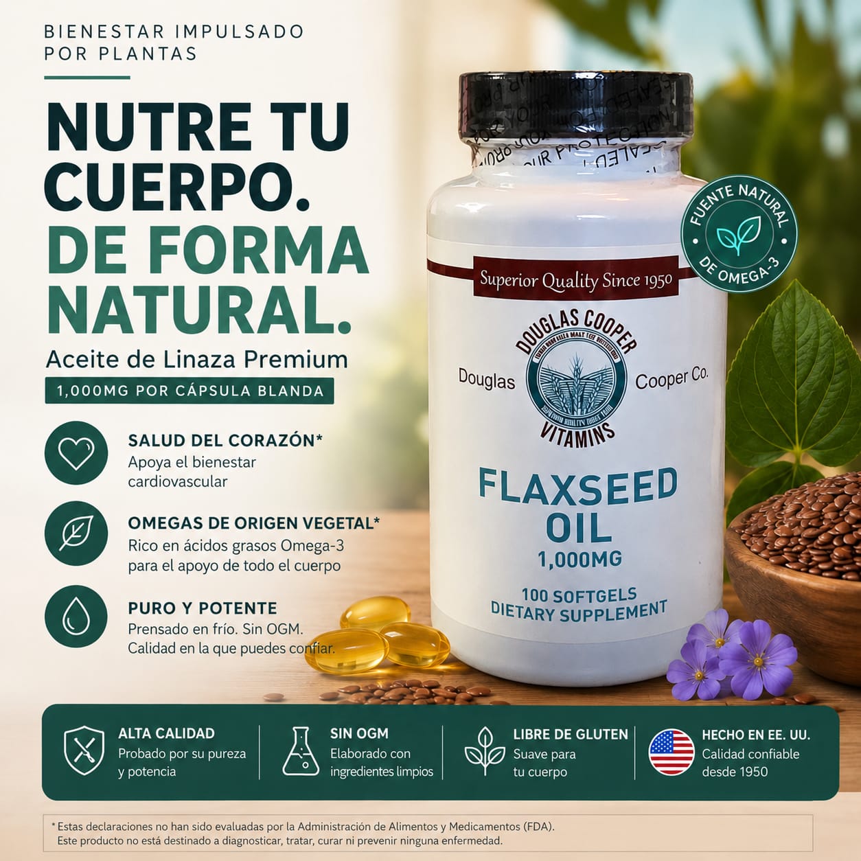 Aceite de linaza: 1000 mg, 100 cápsulas blandas