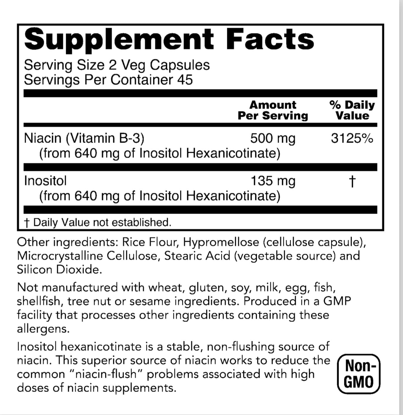 Niacina FLUSH FREE: 250 mg, 90 cápsulas vegetales