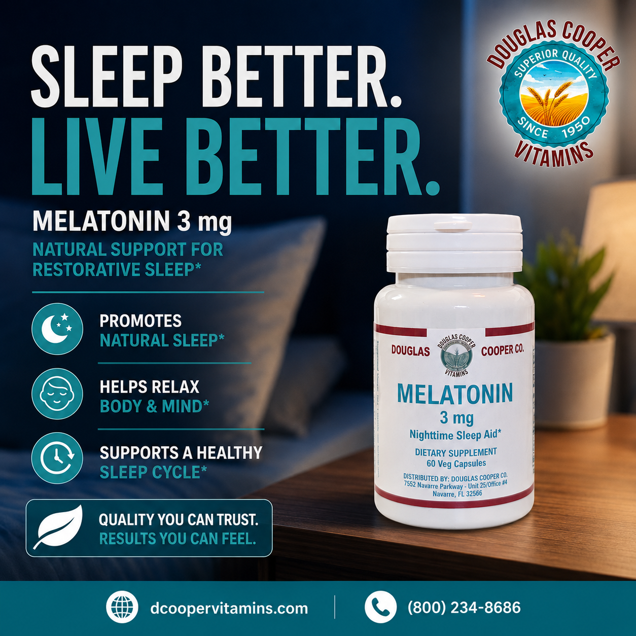 Melatonina: 3 mg, 60 cápsulas