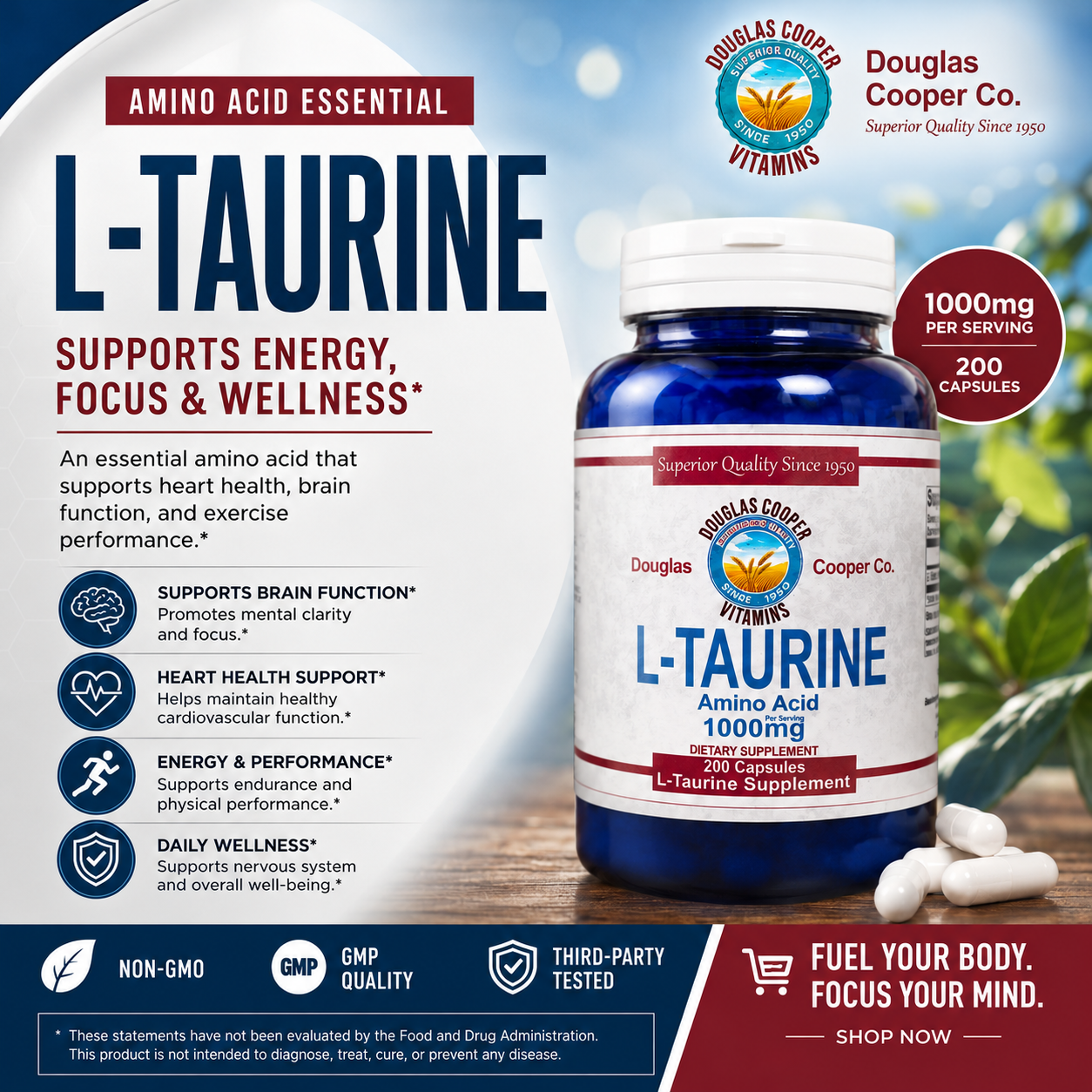 Taurina: 500 mg, 100 cápsulas