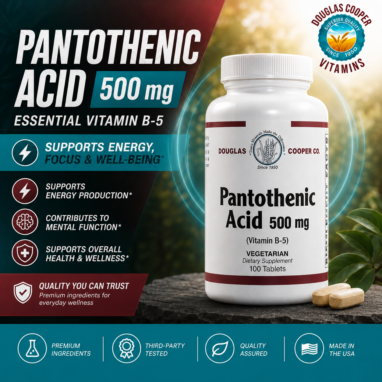 Ácido panoténico: 500 mg, 100 comprimidos