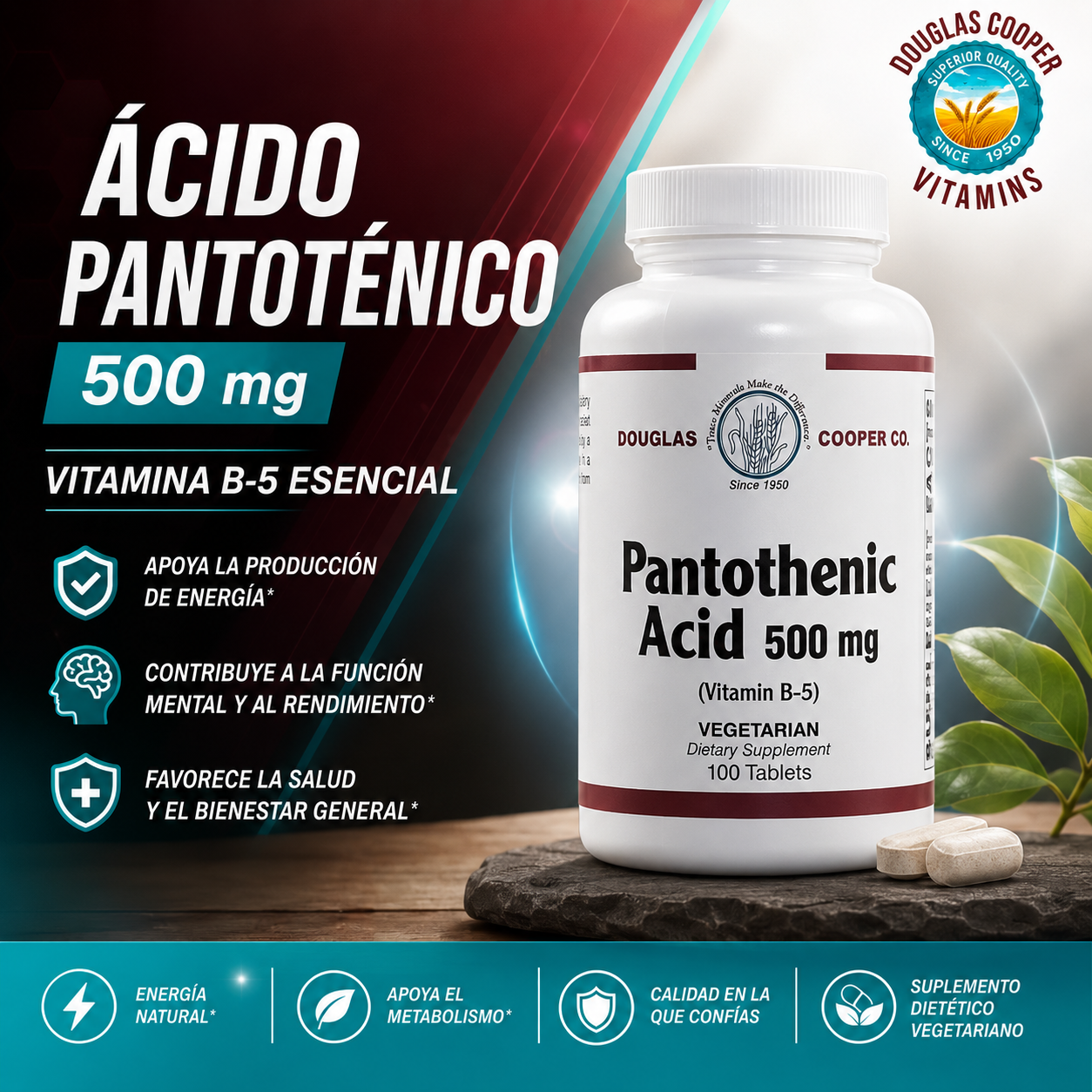 Ácido panoténico: 500 mg, 100 comprimidos