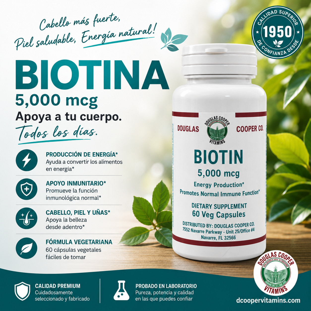 Biotina: 5000 mcg, 60 cápsulas vegetales