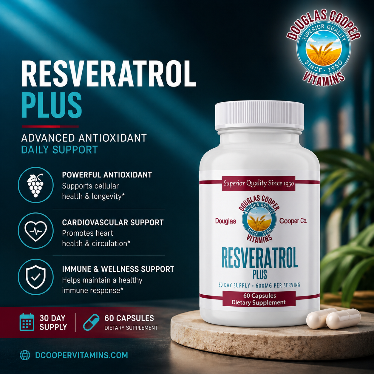Resveratrol Plus: 600 mg, 60 cápsulas