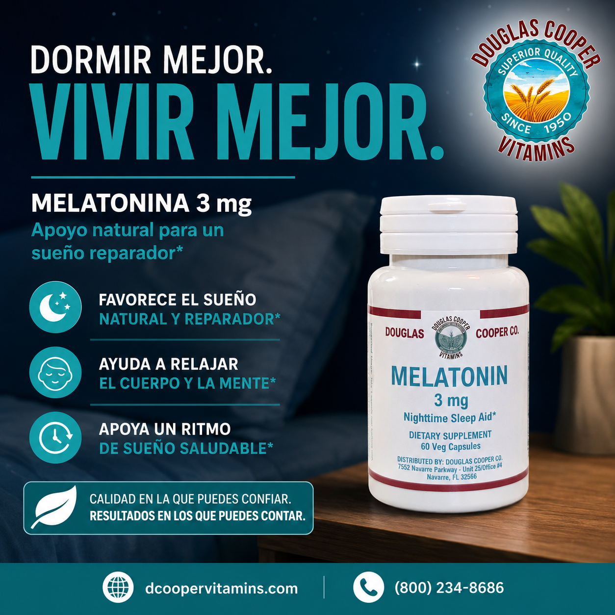 Melatonina: 3 mg, 60 cápsulas