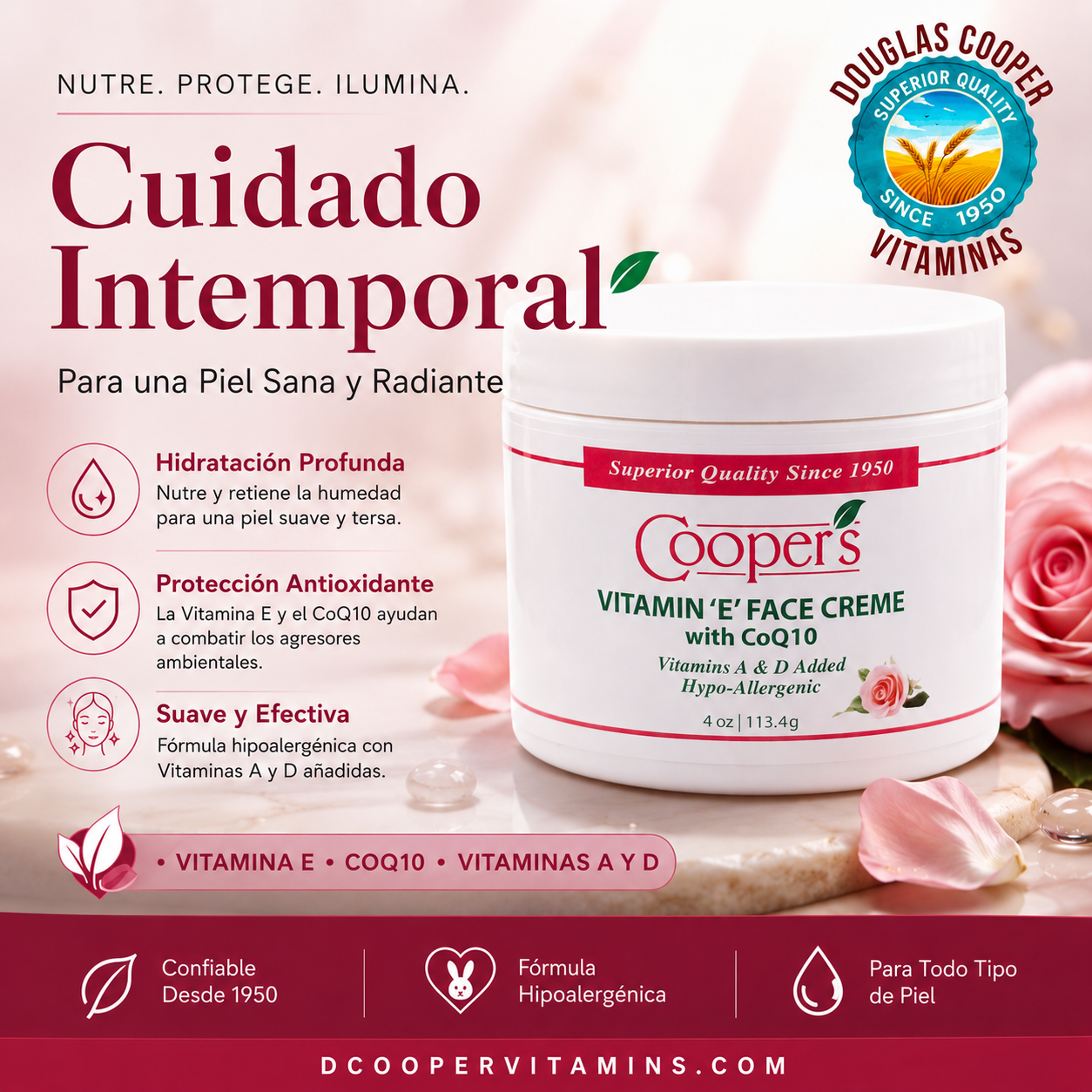 Face Cream CoQ10 & E: 4 oz Jar (PINK- Light Rose Scent)