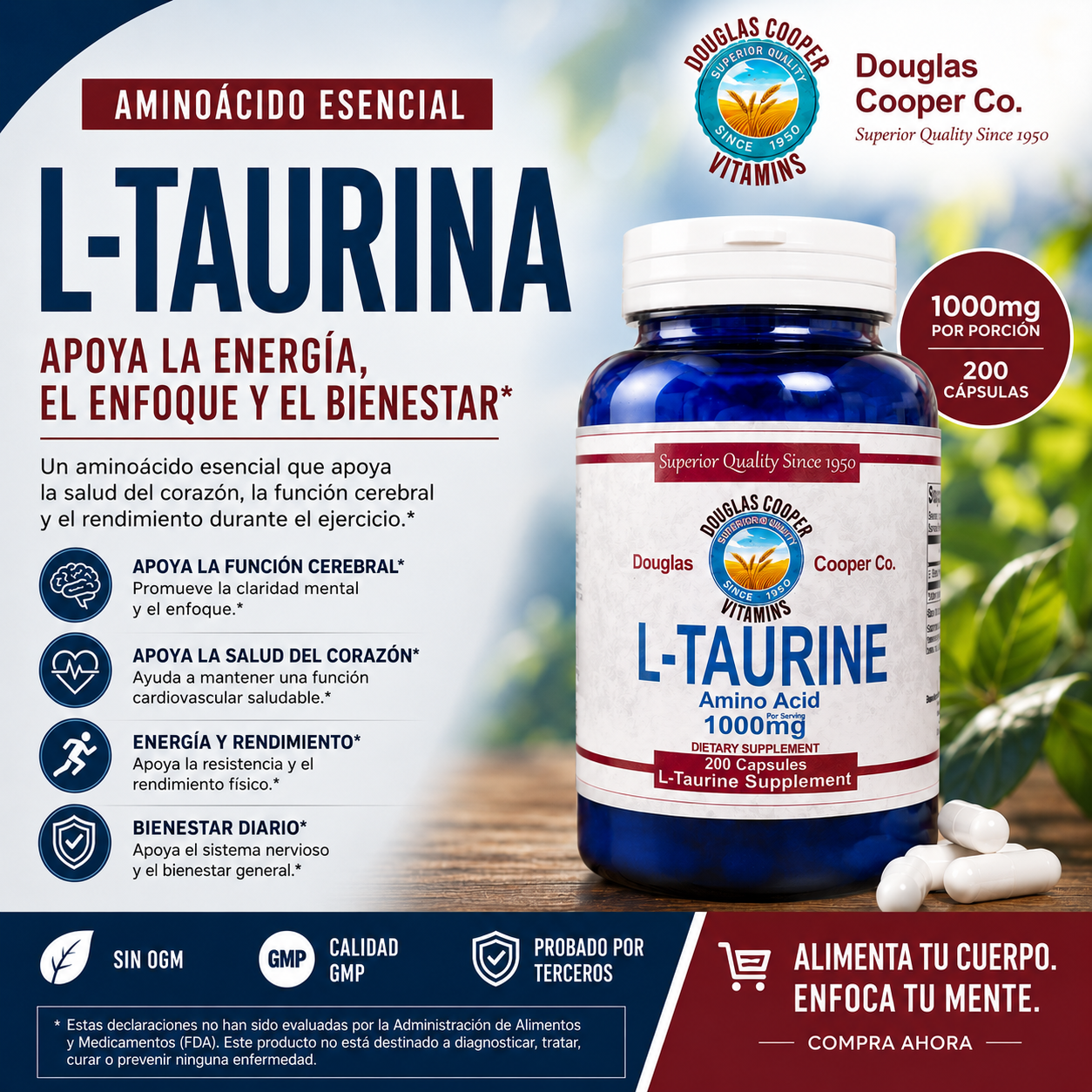 Taurina: 500 mg, 100 cápsulas