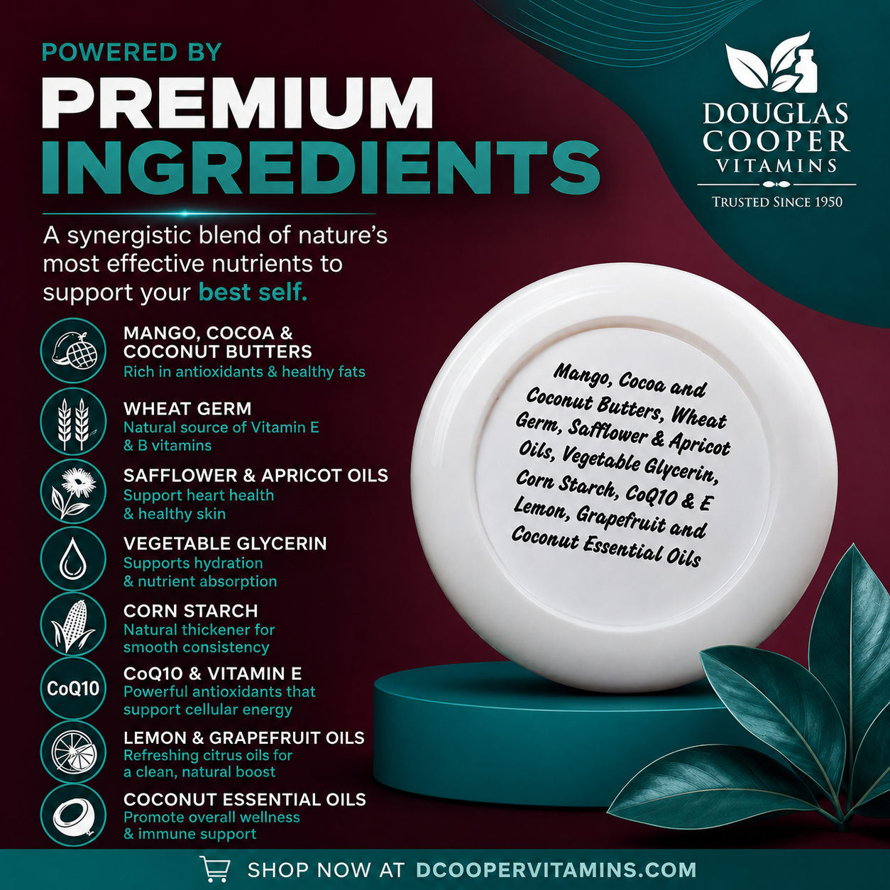 Face Butter: 4oz CoQ10, Vitamin E, Mango, Coconut, Safflower, Lemon & Coconut Oils