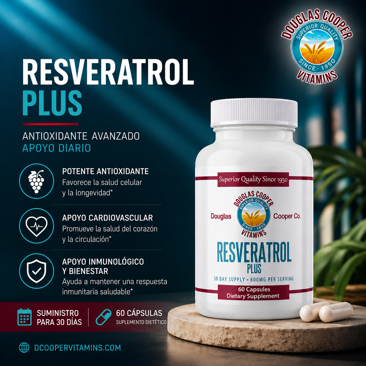 Resveratrol Plus: 600 mg, 60 cápsulas