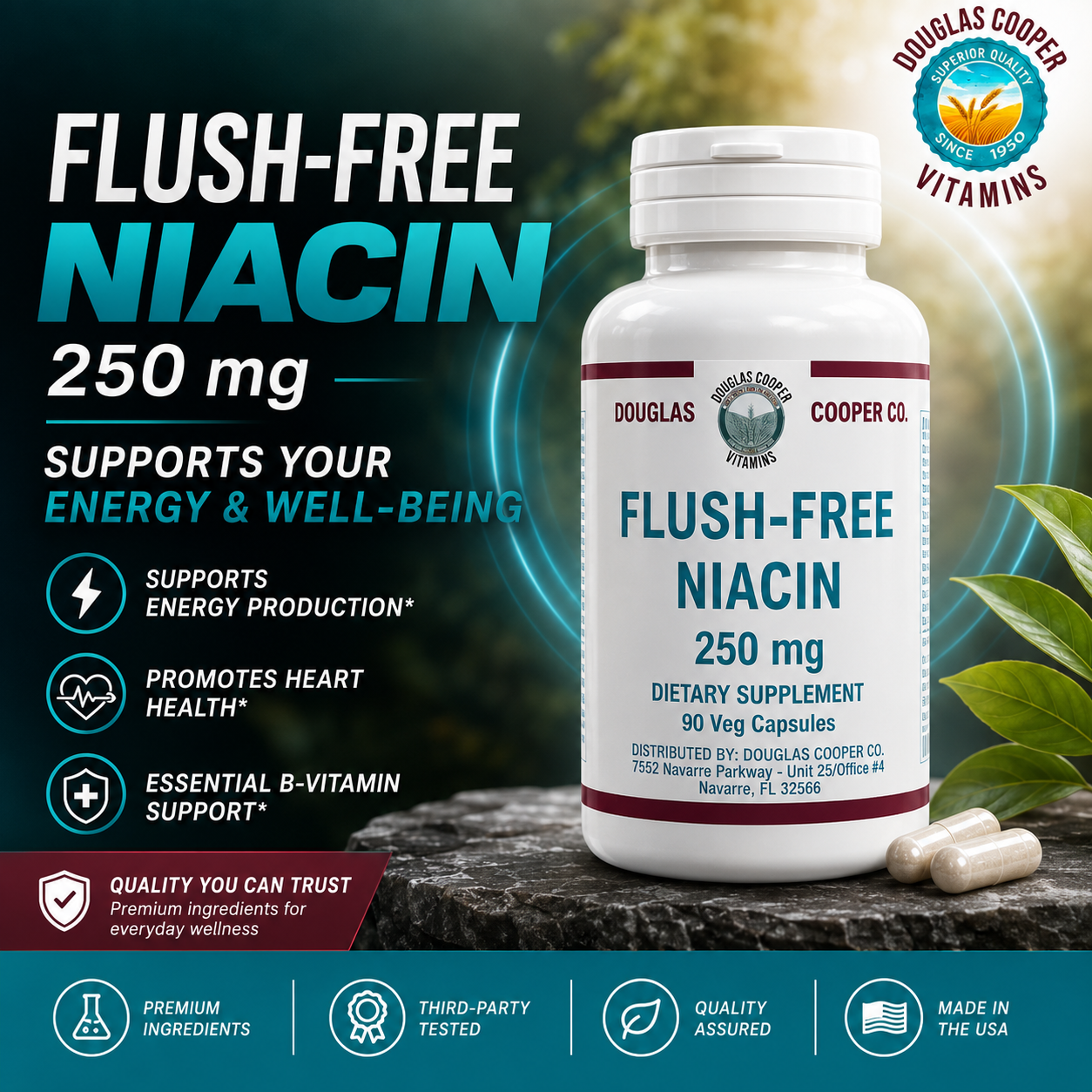 Niacina FLUSH FREE: 250 mg, 90 cápsulas vegetales