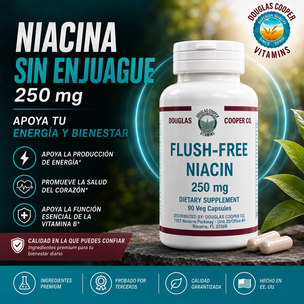 Niacina FLUSH FREE: 250 mg, 90 cápsulas vegetales