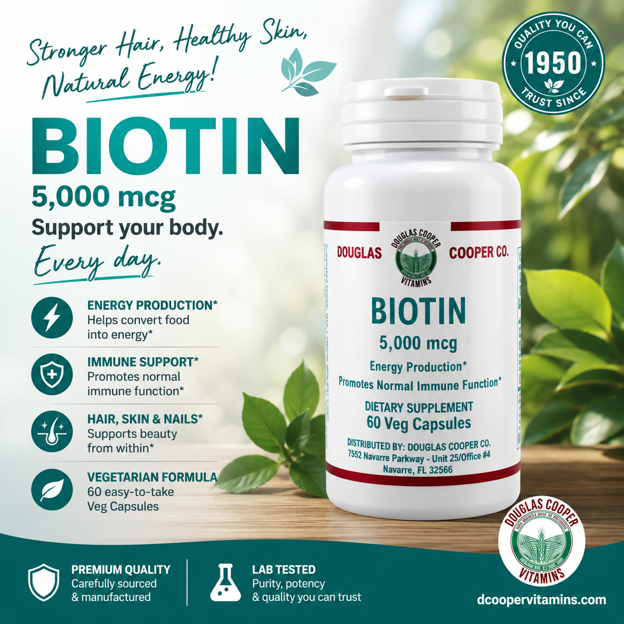 Biotina: 5000 mcg, 60 cápsulas vegetales