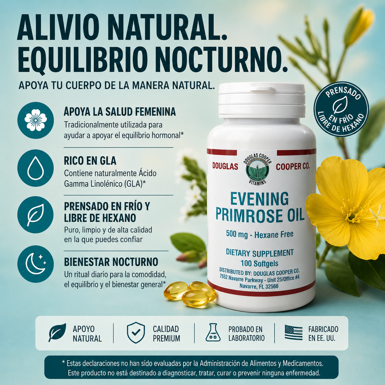 Aceite de onagra: 1500 mg, 100 cápsulas blandas