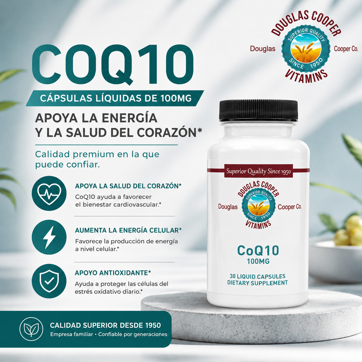 CoQ10: 100 mg, 30 cápsulas vegetales líquidas